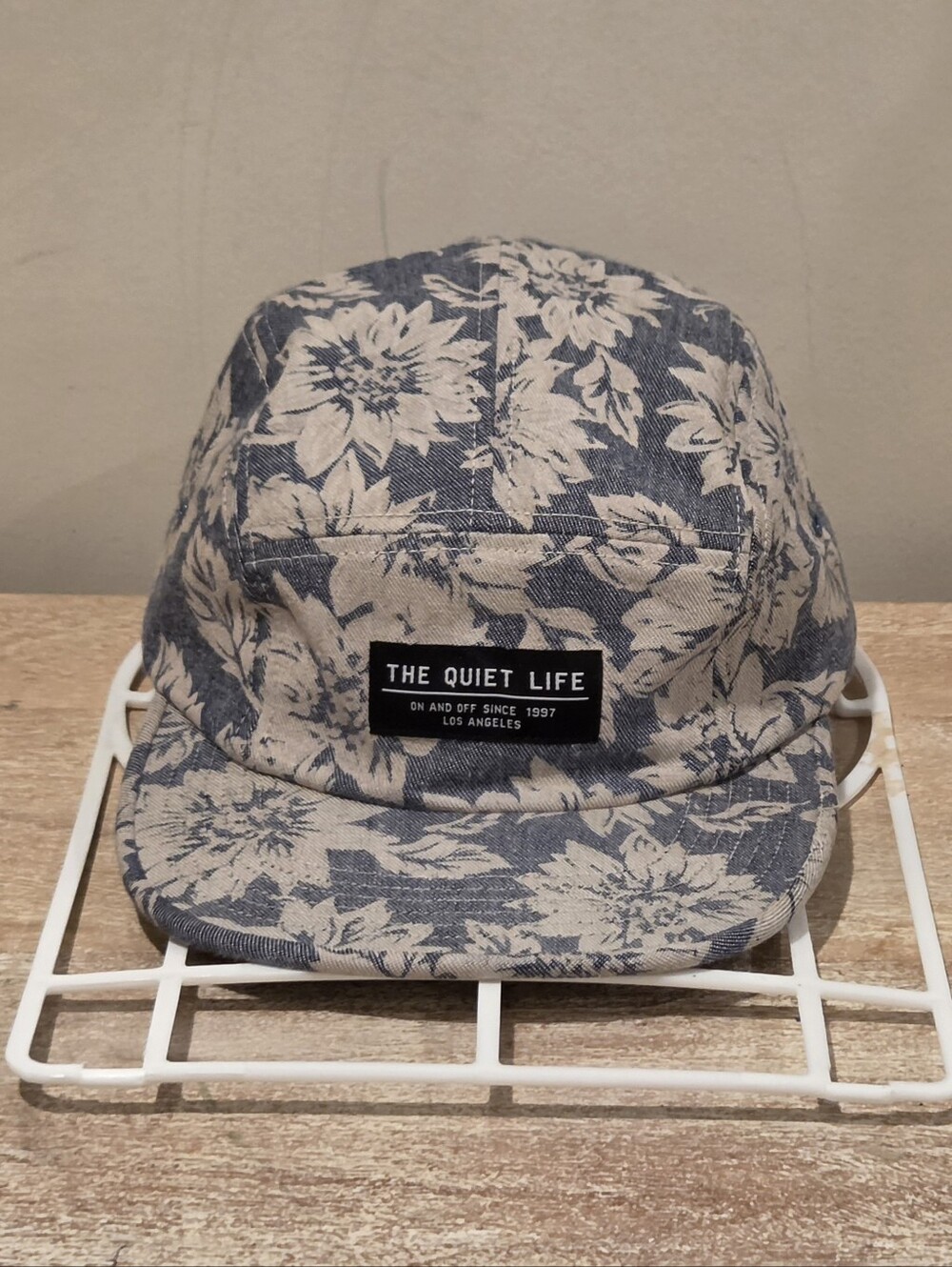 NWOT Quiet Life Los Angeles Floral Adjustable 5-Panel Hat - Blue Grey & Cream